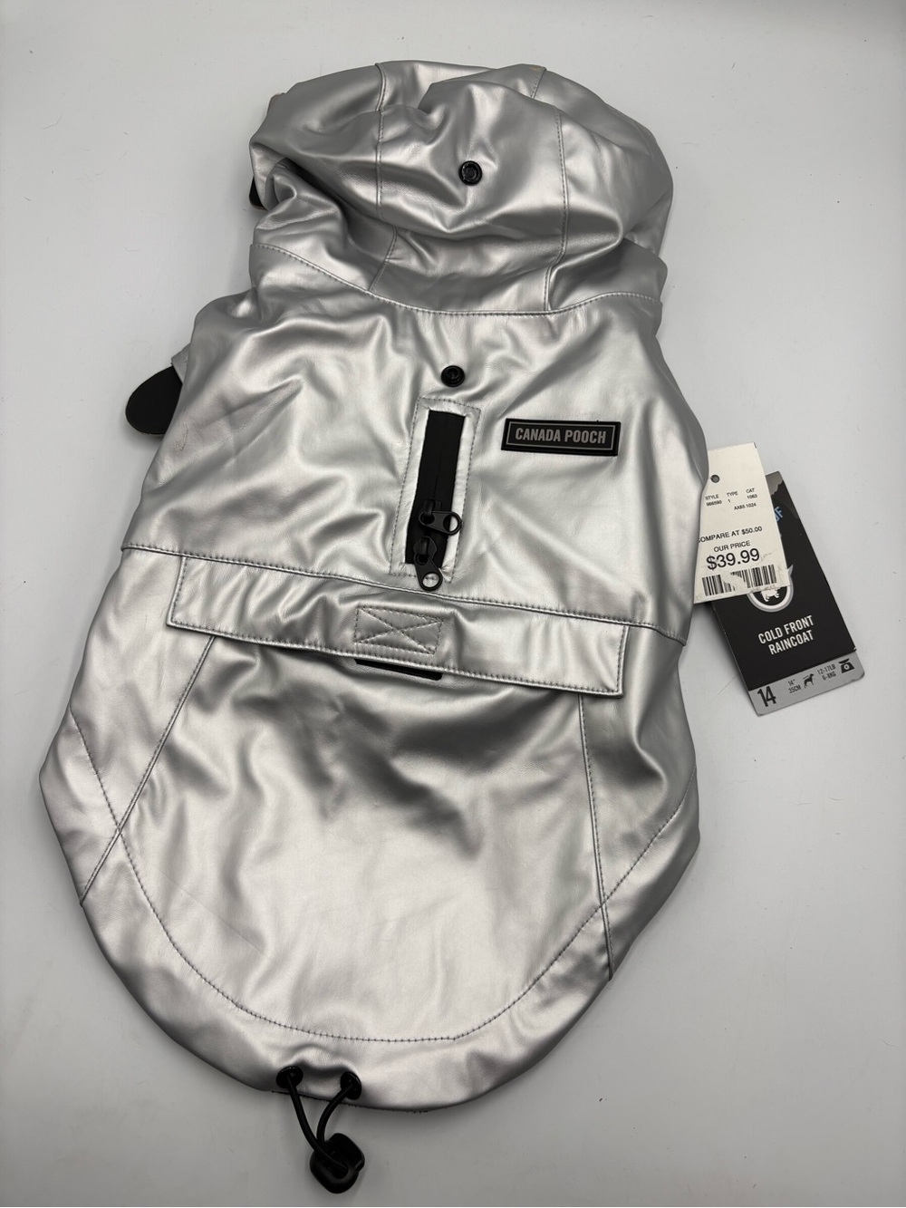 Canada Pooch Cold Front Dog Raincoat Size 14 Silver Waterproof Fleece NWT